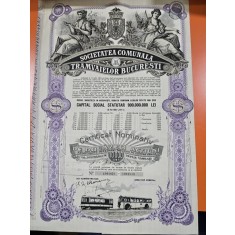 Certificat nominativ- atestă deținerea a 20 de acțiuni nominative la Societatea Comunală a Tramvaielor București (S.C.T.B.).