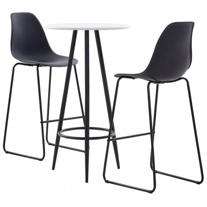 Gossi set mobilier de bar, 3 piese, negru, plastic