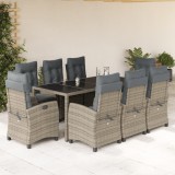 VidaXL Set mobilier grădină cu perne, 9 piese, gri, poliratan
