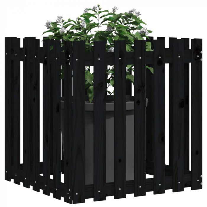 Jardiniera gradina design gard negru 70x70x70 cm lemn masiv pin GartenMobel Dekor