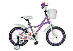 Bicicleta copii 16 FIVE Salazzle cadru otel culoare violet alb roti ajutatoare varsta 4 6 ani foto