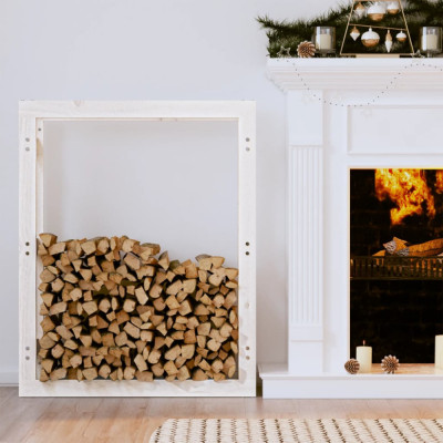 Rastel pentru lemne de foc, alb, 80x25x100 cm, lemn masiv pin foto