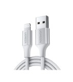 Cablu UGREEN US199 USB-A la Lightning 1.5m, 2.4A, MFi, 480 Mbps, Impletit, Argintiu
