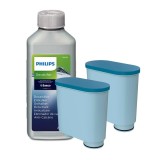 Set 2 filtre de apa + Solutie decalcifiere original CA6700 250ml, Wessper AquaClear, filtru compatibil cu masina saeco, echivalent