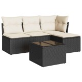Set mobilier de gradina cu perne, 5 piese, negru, poliratan