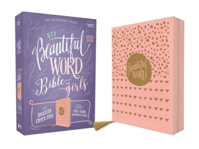 Niv, Beautiful Word Bible for Girls, Updated Edition, Leathersoft, Zippered, Pink, Red Letter, Comfort Print: 600+ Full-Color Illustrated Verses foto