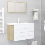 Set mobilier baie, 2 piese, alb și stejar sonoma, PAL