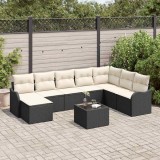 vidaXL Set de canapele pentru grădină cu pernă 9 pcs Negru Rattan poli