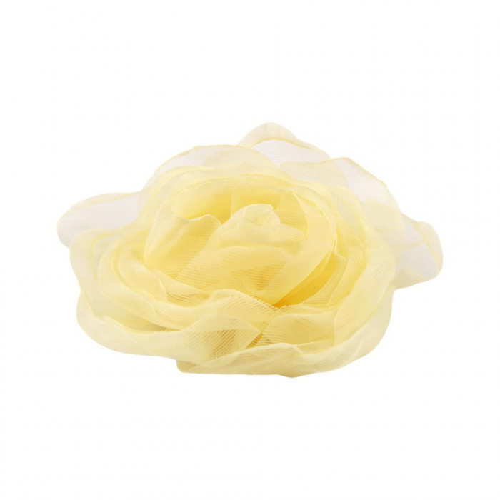 Floare textila din organza pentru haine Crisalida, diametru 8 cm, Trandafir galben