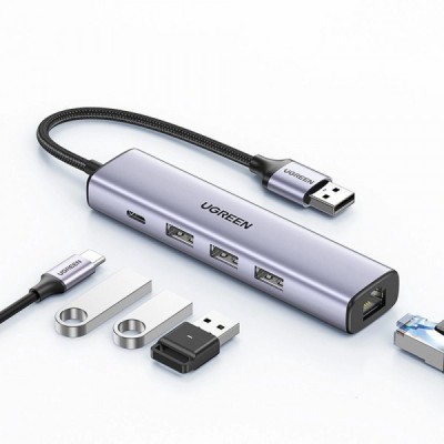 Hub USB UGREEN CM475, 3 x USB-A 3.0 - 1 x USB-C - 1 x RJ45, Gri foto