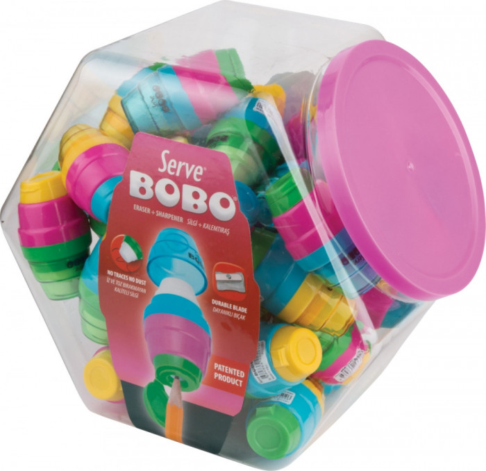 Bobo Combo, Radiera + Ascutitoare, Set 40 Bucati/borcan Plastic