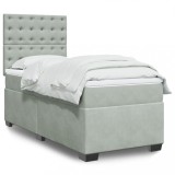 Gossi pat box spring cu saltea, gri deschis, 90x190 cm, catifea