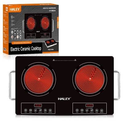 Plita cu Inductie HALEY, 2 Ochiuri &amp;ndash; 3500W, Geam Cristal Negru, Timer, Control Tactil, Oprire Automata foto