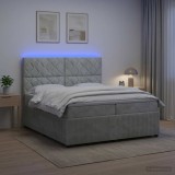 Cumpara ieftin Pat cu arcuri LED si saltea Gri deschis 200 x 200 cm Catifea