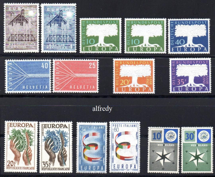 Lot 1957, EUROPA - CEPT, Belgia+Germania+Elvetia+Franta+Italia+Olanda+Saar, MNH