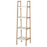 kleankin Etajeră de Baie &icirc;n Formă de Scară cu 4 Rafturi din Lemn de Pin și Bambus, 35x36x138,5 cm, Alb | Aosom Romania