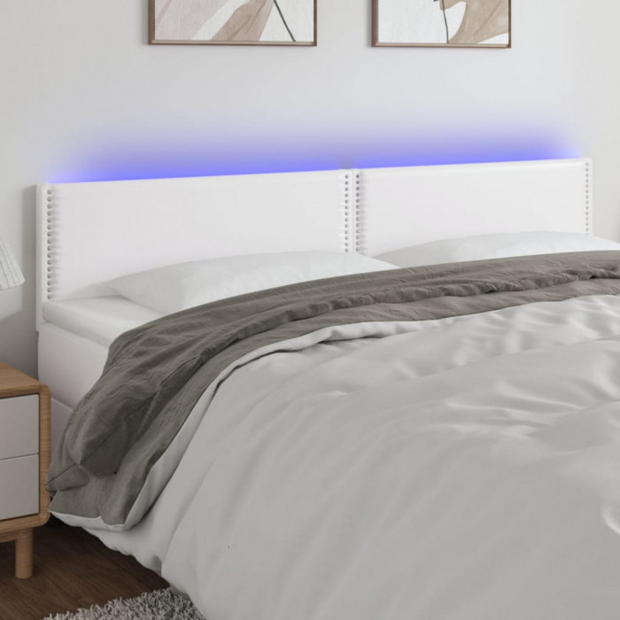 Tablie de pat cu LED, alb, 200x5x78/88 cm, piele ecologica GartenMobel Dekor