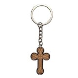 Cumpara ieftin Breloc crestin bej-argintiu 9,3 cm, cruce 3,5 x 2,6 cm, grosime 4 mm, inel 3,4 cm, accesoriu religios pentru port chei barbati si femei sau marturii b