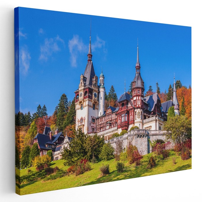 Tablou Castelul Peles Sinaia Romania verde 1527 Tablou canvas pe panza CU RAMA 30x40 cm