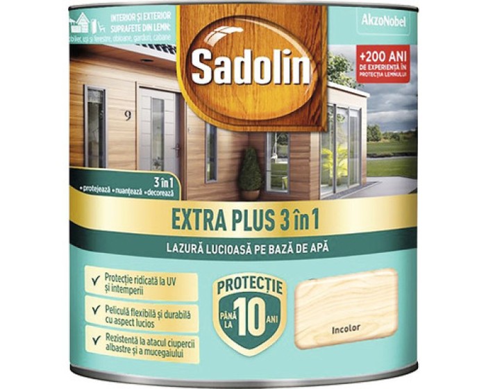 Lazura lucioasa pe bază de apa Sadolin Extra Plus 3 &icirc;n 1