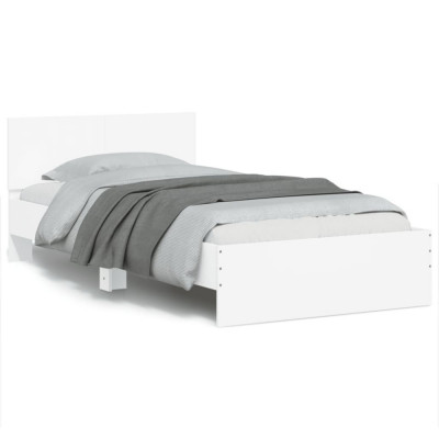 vidaXL Cadru de pat cu tăblie, alb, 100x200 cm, lemn prelucrat foto