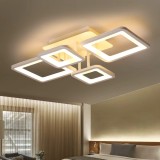 Lustra LED cu Telecomanda, ELLA, 4 Patrate, 85W, Lumina Rece/Calda/Neutra, Dimabila, Alb