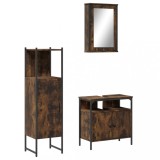 Cumpara ieftin Set mobilier de baie, 3 piese, stejar fumuriu, lemn prelucrat