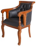 Fotoliu Chesterfield din lemn masiv cu tapiterie din piele neagra MAR145