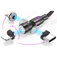 Cablu de incarcare magnetic Statik 360, USB C, Micro USB, 3 in 1