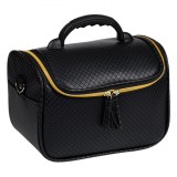 Portfard Travel, Model 29x21x18cm, Culoare Negru, Curea Umăr, Fermoar Metalic Auriu, Franjuri Suspendabile, Material PU, Oem