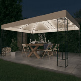 VidaXL Pavilion cu șir de lumini LED, crem, 3x4 m, țesătură