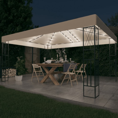 vidaXL Pavilion cu șir de lumini LED, crem, 3x4 m, țesătură foto
