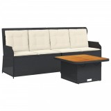 Set mobilier de gradina cu perne, 3 piese, negru, poliratan