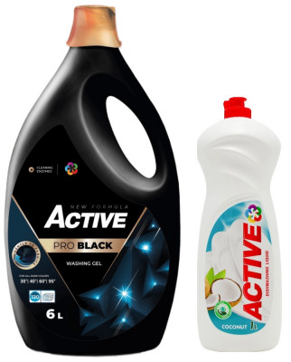 Detergent lichid pentru rufe negre sau de culoare inchisa Active, 6 litri, 120 spalari + Detergent de vase lichid Active, 1 litru, cocos foto