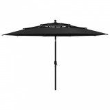 Umbrelă de soare 3 niveluri, st&acirc;lp de aluminiu, negru, 3,5 m, vidaXL