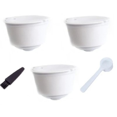 Set 3 Capsule cafea, reutilizabila, reincarcabila, compatibil Dolce Gusto, alb, cu periuta si lingurita foto
