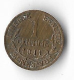 Moneda 1 centime 1911 - Franta, Europa, Cupru (arama)