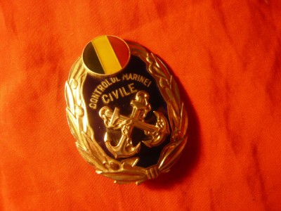 Insigna - Insemn - Controlul Marinei Civile -dupa 1990 ,cu tricolor ,metal si em foto
