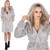 Halat de baie pentru femei pana la genunchi, cu gluga, marimea L/XL, gri Household NewTrend