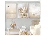 Cumpara ieftin Set de 3 postere SWECOMZE fara rama pentru sufragerie dormitor, (30 x 40 cm), bej - NOU