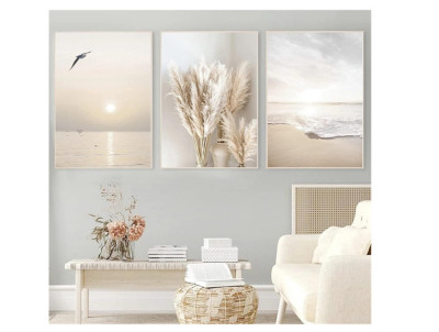 Set de 3 postere SWECOMZE fara rama pentru sufragerie dormitor, (30 x 40 cm), bej - NOU foto
