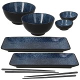 Set sushi din portelan FUTARI, 8 piese, negru si albastru &icirc;nchis