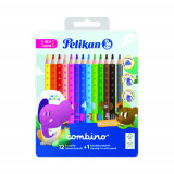 Creioane Color Combino, Set 12 Culori + 1 Creion Grafit Invata Sa Scrii, Cutie De Metal, Pelikan