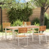 Set Mese Grădină vidaXL cu 5 piese din Lemn Masiv de Tec, Masa Zahar Exterior vidaXL 180x90x75 cm din Lemn Masiv de Tec, Scaune Grădină Stivuite 4 buc
