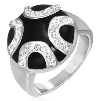 Inel din oțel - semilune decorative pe fundal negru - Marime inel: 52 foto
