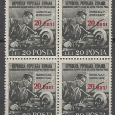 ROMANIA 1952 LP 307 LUPTA PENTRU PACE SUPRATIPAR BLOC DE 4 TIMBRE MNH