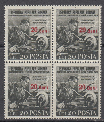 ROMANIA 1952 LP 307 LUPTA PENTRU PACE SUPRATIPAR BLOC DE 4 TIMBRE MNH foto