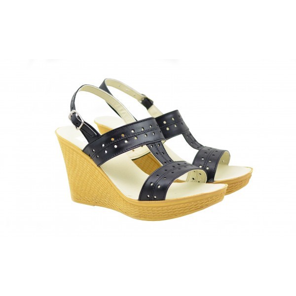 Oferta marimea 40 - Sandale dama, negre , din piele naturala box, cu platforme de 7 cm LS46NBOX
