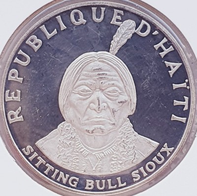 105 Haiti 10 Gourdes 1971 47g 99.9% Sitting Bull Sioux km 80 proof argint foto