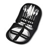 Set tacamuri si farfurii pentru picnic, 10 piese, otel inoxidabil, husa neagra, usor de curatat, piesele fiind lavabile si durabile, Oem